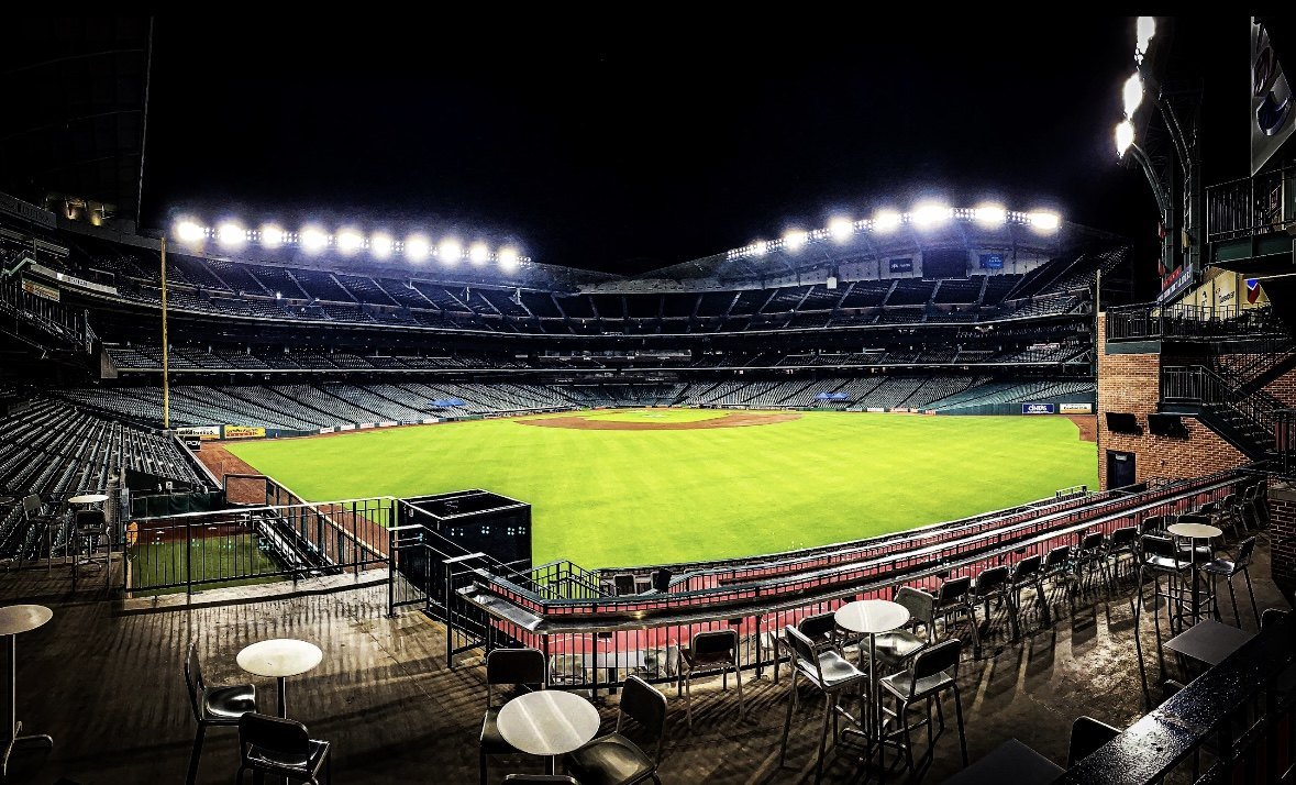 Daikin Park at night from the left-field patio