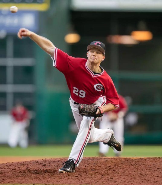 Grant Gavin pitching for the Mules