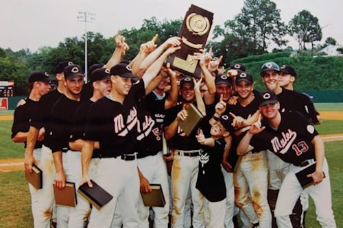 Mules celebrating the 1994 national title